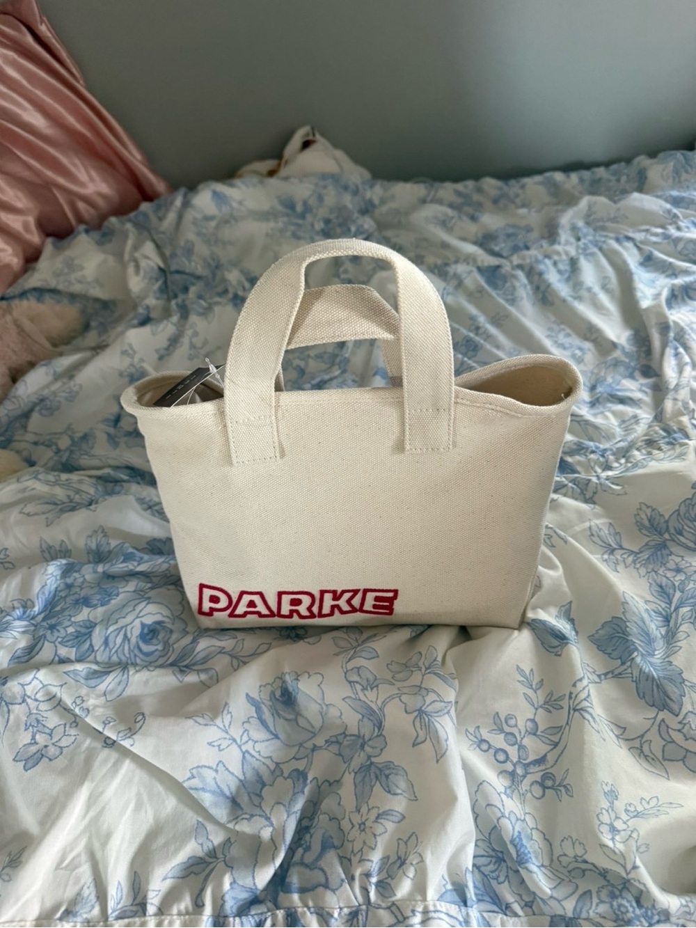 Parker Cream Canvas Tote with Red Logo